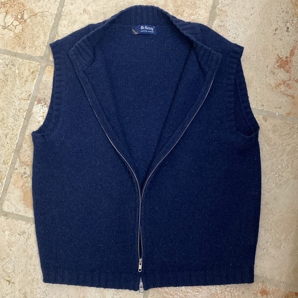 Mens sweater vest Sz XL Lambswool zip up zip down. Unisex Navy blue Vintage warm - Picture 3 of 10